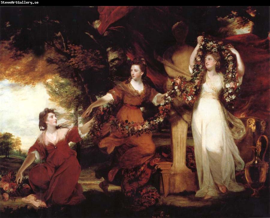 REYNOLDS, Sir Joshua Three Ladies adorning a term of Hymen